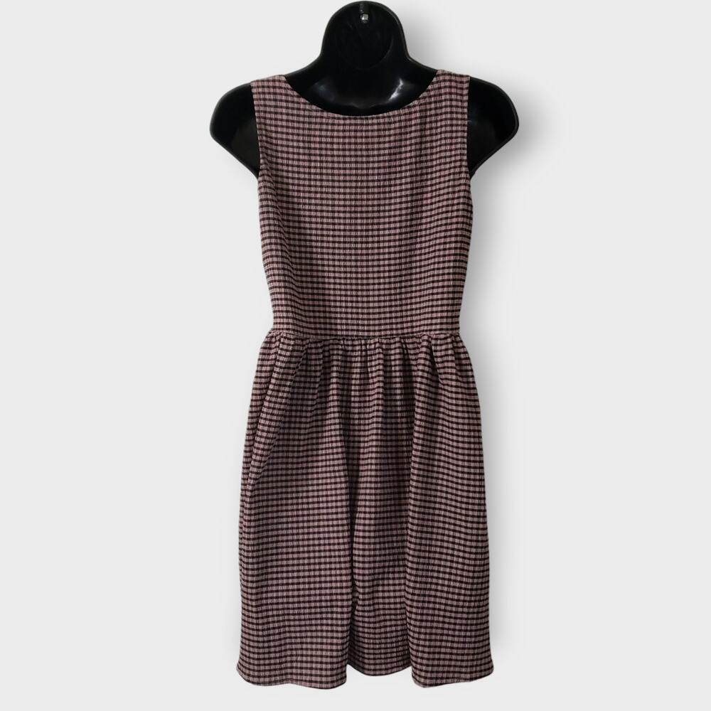 Disturbia Midora Crinkle Check Plaid Mini Skater Dress Pink Black Sz 2US Goth - Picture 6 of 11